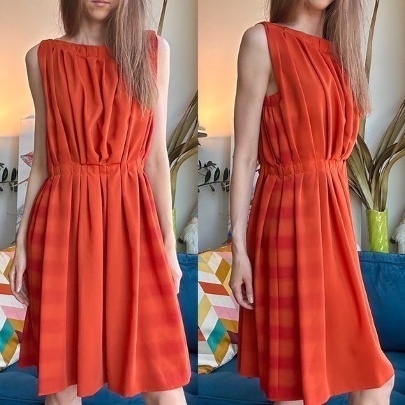 🔥SALE🔥 Bottega Veneta Silk Sleeveless Pleated Orange Mini Dress IT 42 US S (6) - Picture 1 of 15